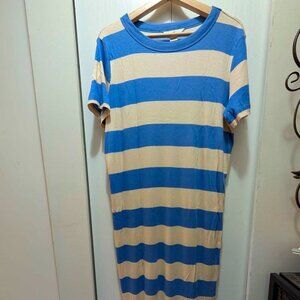 H&M Long tshirt dress Blue and Cream size Medium